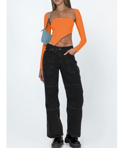 Going Out Asymmetrical Bolero Tops: Sexy Long Sleeve Women's Shirts Orange $10.78 T-Shirts