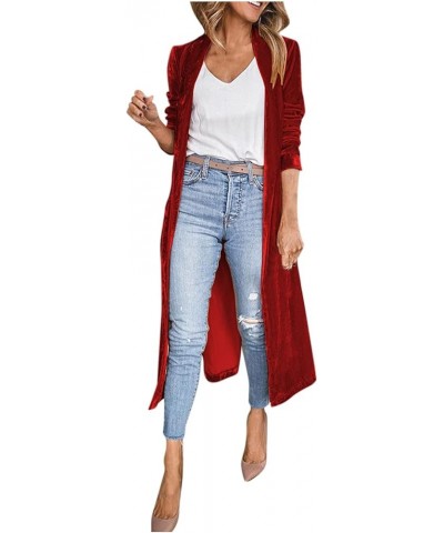 Women Velvet Cardigans Fall Winter Long Cardigan Plain Elegant Cardigan for Business Work,Casual Basic Cardigan A-wine $13.89...