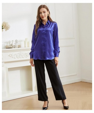 Womens Button Down Shirt Long Sleeve Work Dress Shirts Wrinkle Free Satin Blouses Business Casual Tops Dressy Royalblue $13.1...