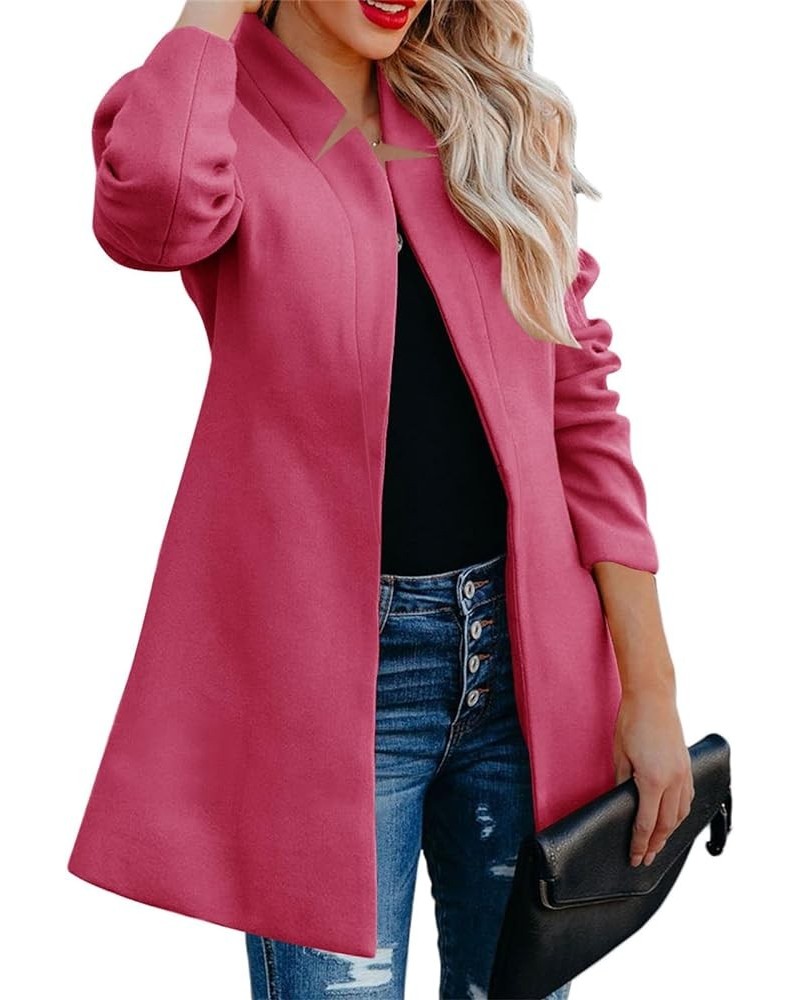 Women Elegant Wool Pea Coat Basic Stand Collar Slim Fit Jacket Notched Lapel Trench Coat Winter Warm Overcoats Outwear Hot Pi...