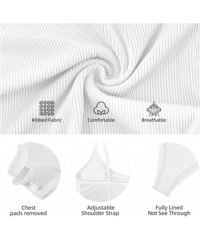 One Piece Bathing Suit for Solid Ribbed Women Tummy Control Swimsuits Sexy Swimsuit Womens Swimwear Slimming Swim Suit White ...