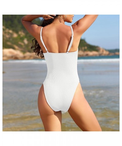 One Piece Bathing Suit for Solid Ribbed Women Tummy Control Swimsuits Sexy Swimsuit Womens Swimwear Slimming Swim Suit White ...