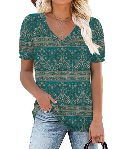 Women 2024 Summer Tops Short Sleeve T Shirts Casual V Neck Blouses Cute Loose Fit Tunic P Khaki Blue $12.99 Tops