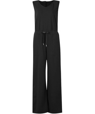 Jumpsuits for Women 2024 Sleeveless Overalls Rompers Casual Summer Tank Tops Drawstring Wide Leg Long Pants Outfits 02-black ...