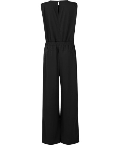 Jumpsuits for Women 2024 Sleeveless Overalls Rompers Casual Summer Tank Tops Drawstring Wide Leg Long Pants Outfits 02-black ...