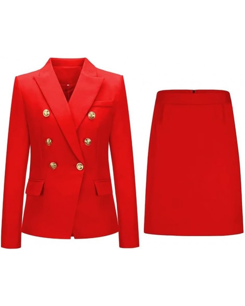 Women's 2 Piece Skirt Suit Set Business Office Lady Suits Blazer and Skirt for Work Red $32.32 Suits