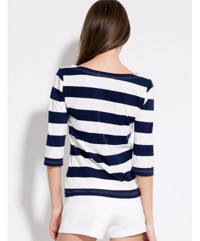 3/4 Sleeve Shirts for Women, Striped Tee Shirts Cotton Stretchy Lightweight Slim Fit Navy Blue $13.50 T-Shirts