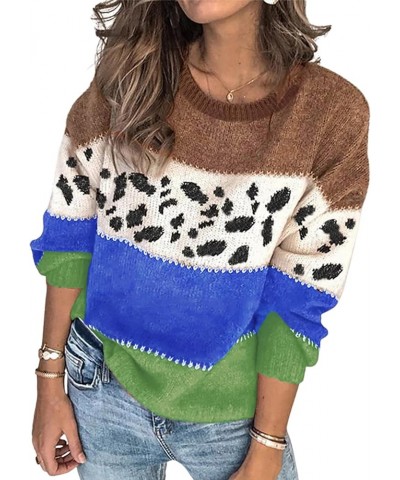 Women's Sweaters Casual Long Sleeve Crewneck Color Block Patchwork Pullover Knit Sweater Tops 2143 Blue $20.64 Sweaters