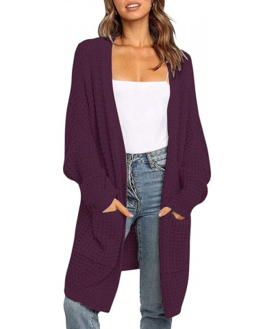 Womens Kimono Long Batwing Sleeve Open Front Chunky Cable Knit Cardigan Sweater Plum $24.63 Sweaters