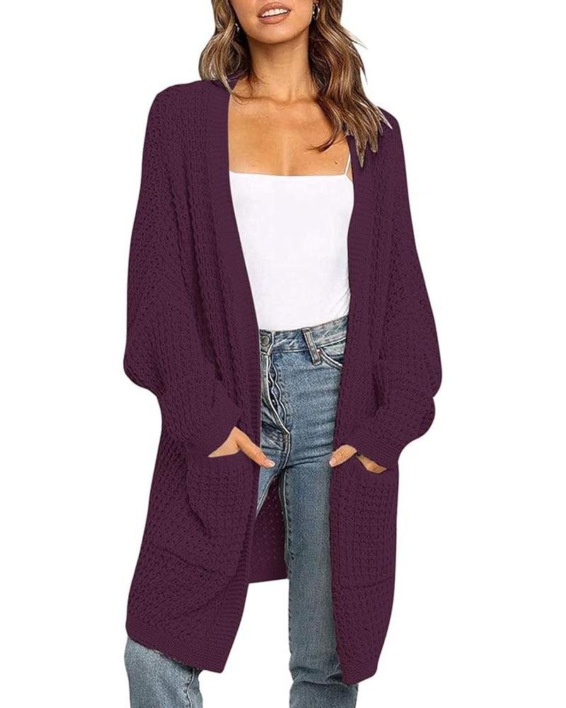 Womens Kimono Long Batwing Sleeve Open Front Chunky Cable Knit Cardigan Sweater Plum $24.63 Sweaters