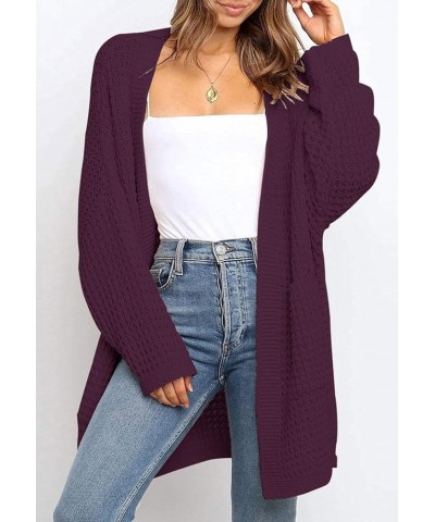 Womens Kimono Long Batwing Sleeve Open Front Chunky Cable Knit Cardigan Sweater Plum $24.63 Sweaters