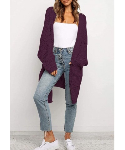 Womens Kimono Long Batwing Sleeve Open Front Chunky Cable Knit Cardigan Sweater Plum $24.63 Sweaters