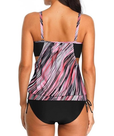 Tankini Swimsuits for Women Blouson Swim Tops with Bikini Bottoms Athletic Two Piece Bathing Suits Double Up Swimwear Pink St...