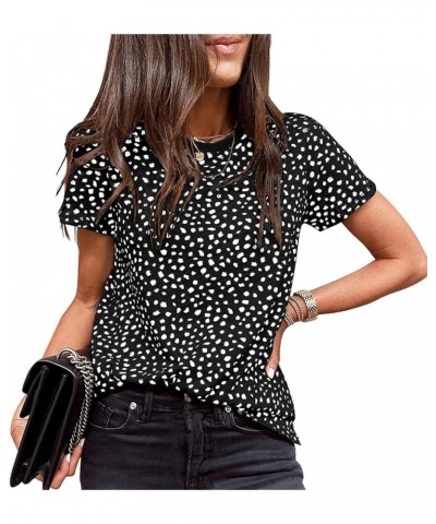 Womens Summer Tshirts Casual Polka Dot Tops Crewneck Short Sleeve T Shirts Fashion 2023 Spring Summer Loose Fit Blouses Black...