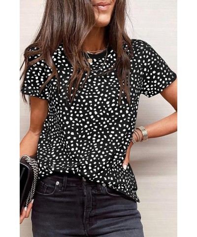 Womens Summer Tshirts Casual Polka Dot Tops Crewneck Short Sleeve T Shirts Fashion 2023 Spring Summer Loose Fit Blouses Black...