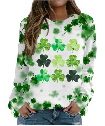 St. Patrick's Day Sweatshirts Women Shiny Shamrock Tops Lucky Clover Graphic Tees Casual Long Sleeve Irish Shirts A13-green~s...