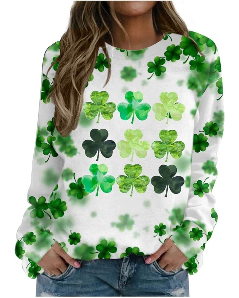 St. Patrick's Day Sweatshirts Women Shiny Shamrock Tops Lucky Clover Graphic Tees Casual Long Sleeve Irish Shirts A13-green~s...