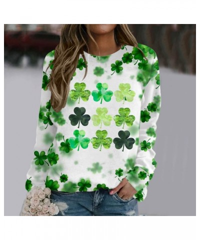 St. Patrick's Day Sweatshirts Women Shiny Shamrock Tops Lucky Clover Graphic Tees Casual Long Sleeve Irish Shirts A13-green~s...