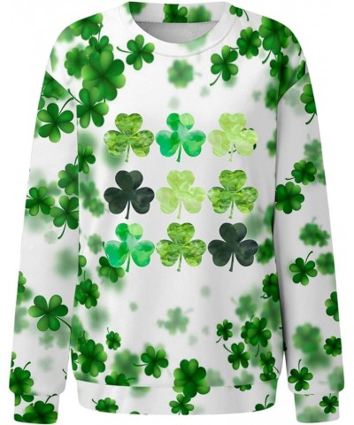 St. Patrick's Day Sweatshirts Women Shiny Shamrock Tops Lucky Clover Graphic Tees Casual Long Sleeve Irish Shirts A13-green~s...