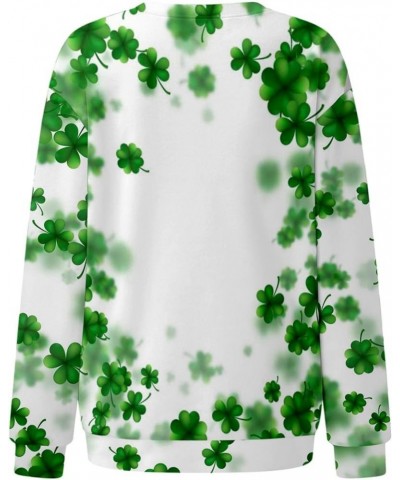 St. Patrick's Day Sweatshirts Women Shiny Shamrock Tops Lucky Clover Graphic Tees Casual Long Sleeve Irish Shirts A13-green~s...