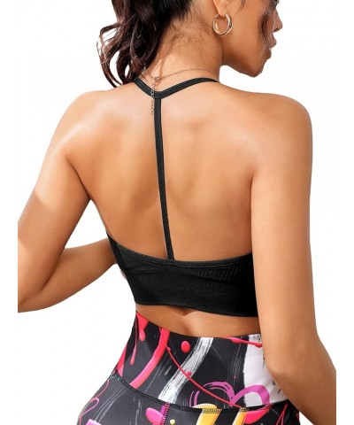 Women's Criss Cross Back Cut Out Crop Cami Top Scoop Neck Sports Bra Black Pure $8.31 Lingerie