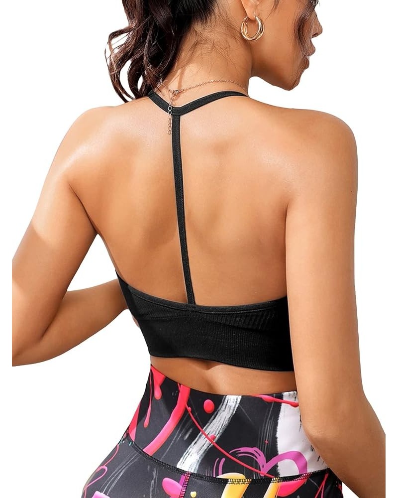 Women's Criss Cross Back Cut Out Crop Cami Top Scoop Neck Sports Bra Black Pure $8.31 Lingerie