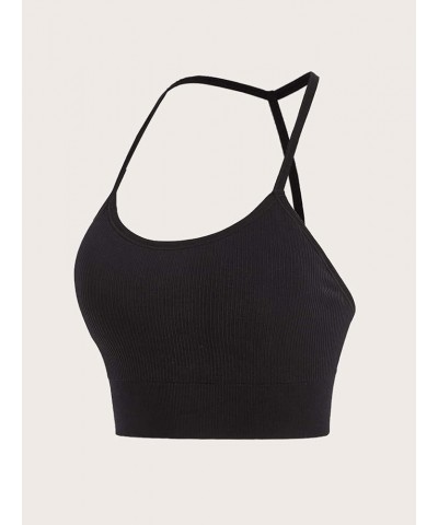 Women's Criss Cross Back Cut Out Crop Cami Top Scoop Neck Sports Bra Black Pure $8.31 Lingerie