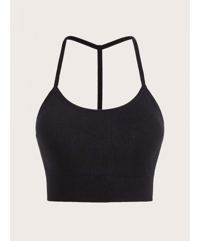 Women's Criss Cross Back Cut Out Crop Cami Top Scoop Neck Sports Bra Black Pure $8.31 Lingerie