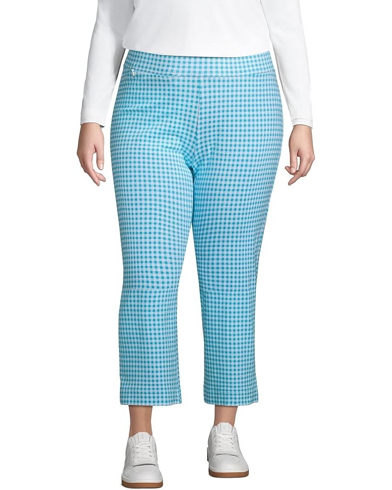 Women's Starfish Mid Rise Crop Pants Island Turquoise/White Check $25.20 Pants