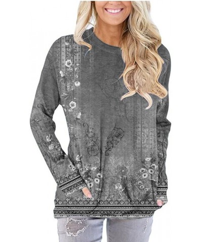 Womens Floral Print Sweatshirt Crewneck Long Sleeve Shirts Blouse Loose Fit Pullover Tops Retro Boho Fall Clothes J07-gray $5...