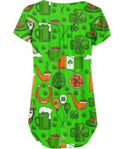 2024 Women's St Patricks Day Shirt Summer Henley Tops Buttons Blouse V Neck Print Short Sleeve Pullover Clothes Tees 045- Gre...