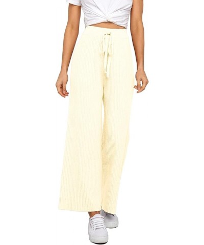 Womens Solid Rib Knit Wide Leg Pants Elastic Waist Flowy Sweater Pants Beige $19.50 Pants