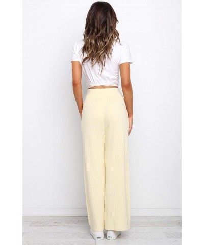 Womens Solid Rib Knit Wide Leg Pants Elastic Waist Flowy Sweater Pants Beige $19.50 Pants