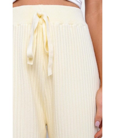 Womens Solid Rib Knit Wide Leg Pants Elastic Waist Flowy Sweater Pants Beige $19.50 Pants