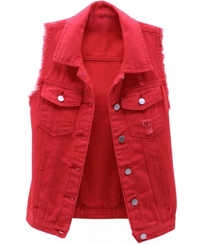 Womens Plain Vest Coat Sleeveless Denim Jacket 2024 Fall Fashion Outerwear Tops Casual Sexy Waistcoat Plus Size Coats Red $11...