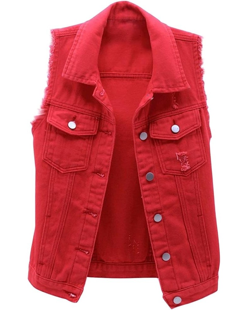 Womens Plain Vest Coat Sleeveless Denim Jacket 2024 Fall Fashion Outerwear Tops Casual Sexy Waistcoat Plus Size Coats Red $11...