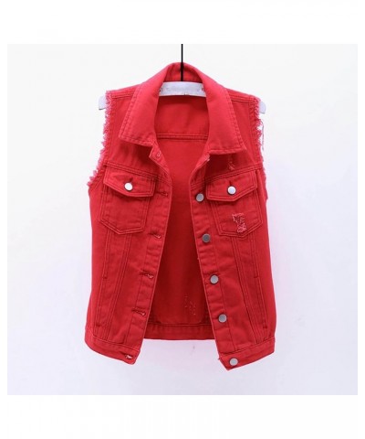 Womens Plain Vest Coat Sleeveless Denim Jacket 2024 Fall Fashion Outerwear Tops Casual Sexy Waistcoat Plus Size Coats Red $11...