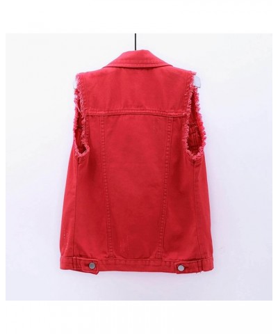 Womens Plain Vest Coat Sleeveless Denim Jacket 2024 Fall Fashion Outerwear Tops Casual Sexy Waistcoat Plus Size Coats Red $11...