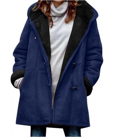 Plus Size Winter Coats For Women Warm Sherpa Fleece Lined Jackets Comfy Hooded Parka Faux Suede Pea Coat Outerwear 04-blue $1...