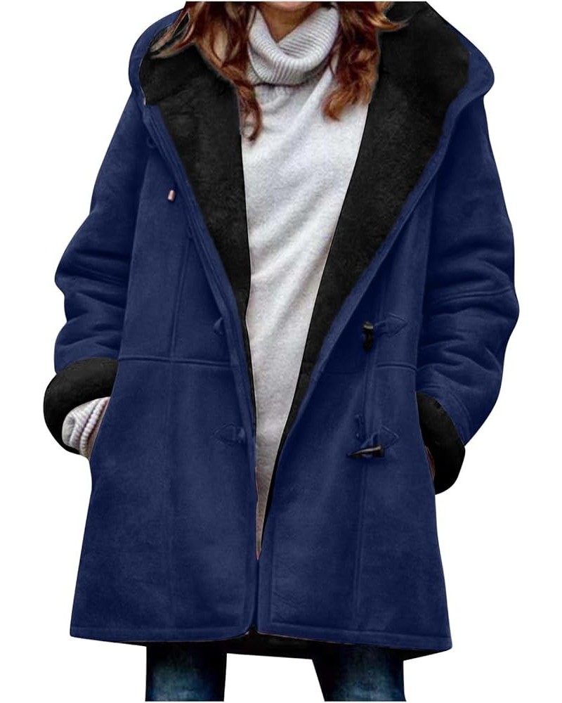 Plus Size Winter Coats For Women Warm Sherpa Fleece Lined Jackets Comfy Hooded Parka Faux Suede Pea Coat Outerwear 04-blue $1...