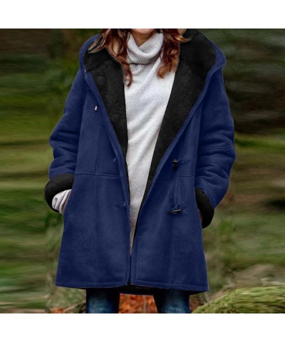 Plus Size Winter Coats For Women Warm Sherpa Fleece Lined Jackets Comfy Hooded Parka Faux Suede Pea Coat Outerwear 04-blue $1...