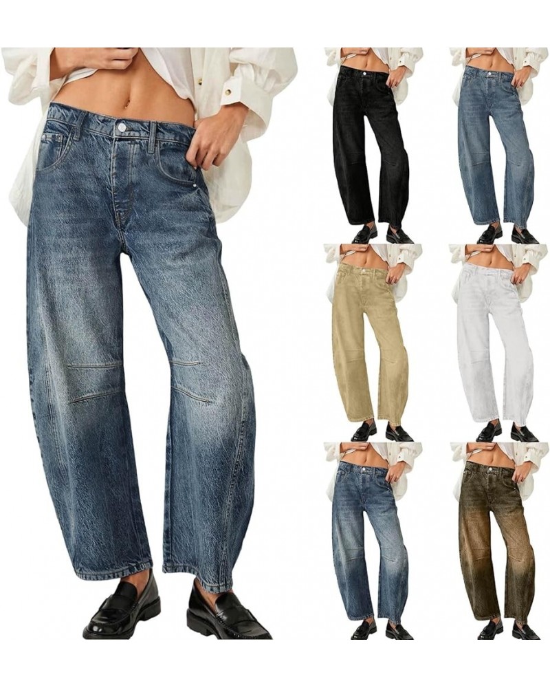 Wide Leg Barrel Jeans for Women,Women's Baggy Boyfriend Jeans Vintage Mid Rise Barrel Denim Ankle Pants with Pockets Z2-light...