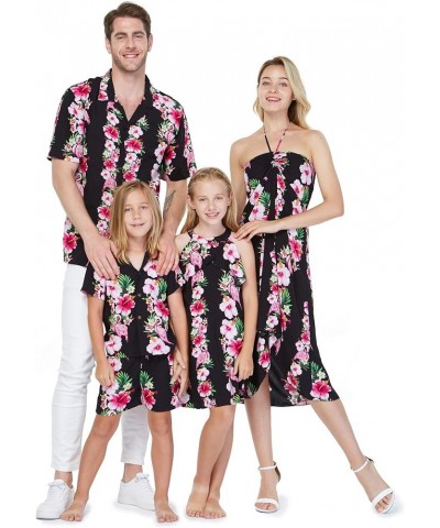 Matchable Family Hawaiian Luau Men Women Girl Boy Clothes in Pink Hibiscus Vine Black Women Women Ligth Jacket $11.60 Dresses