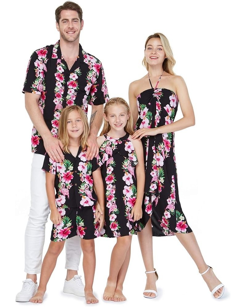 Matchable Family Hawaiian Luau Men Women Girl Boy Clothes in Pink Hibiscus Vine Black Women Women Ligth Jacket $11.60 Dresses