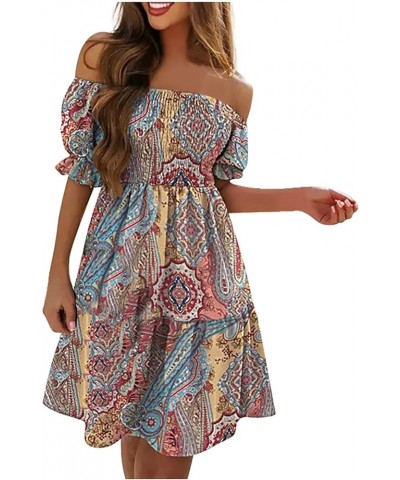 Women's Shorts for Summer Fashion One Neck Short Gradient Printed Sleeve Mini Dress Ruffle Dresses 2022 Red $9.51 Dresses