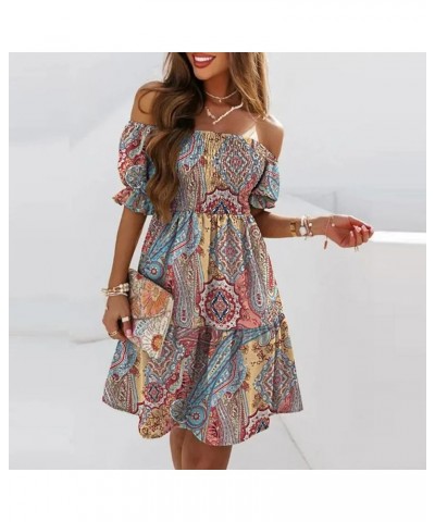 Women's Shorts for Summer Fashion One Neck Short Gradient Printed Sleeve Mini Dress Ruffle Dresses 2022 Red $9.51 Dresses