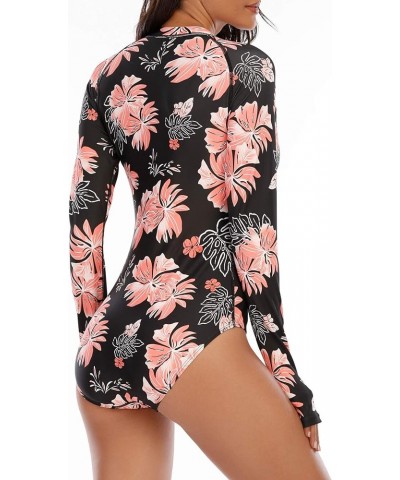 Womens Athletic One Piece Swimsuits Long Sleeve Swimsuit Sports Surfing Swimwear Bathing Suits Pink Flower $21.27 Swimsuits