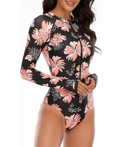 Womens Athletic One Piece Swimsuits Long Sleeve Swimsuit Sports Surfing Swimwear Bathing Suits Pink Flower $21.27 Swimsuits