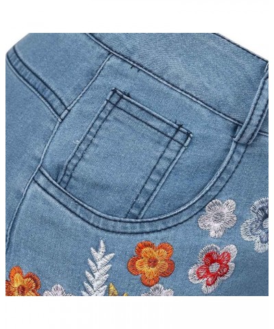 Women's Floral Embroidered Bell Bottom Jeans Plus Size High Rise Wide Legs Flare Jeans Distressed Denim Pants Light Blue $15....