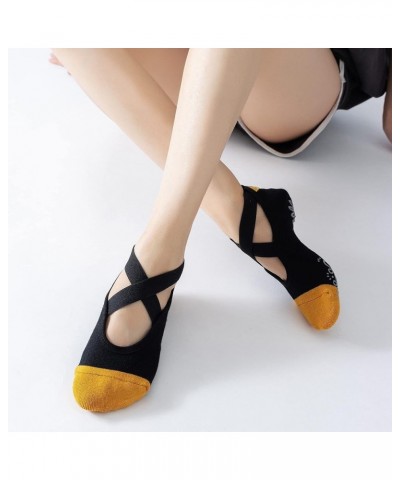 Yoga Pilates Socks with Grips Cross Band for Women Non Slip Cushioned Ankle Socks for Barre Ballet Dance Yellow $8.84 Activewear